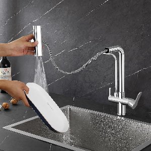 Goodivery ® Kraan met Drie Functies voor Keuken met Uittrekbare Douche in Glanzend Chroom