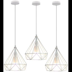 Set van 3 Hanglamp Industrieel E27 Plafondlamp 25cm Retro Kroonluchter Metalen voor Keuken Woonkamer Slaapkamer Wit