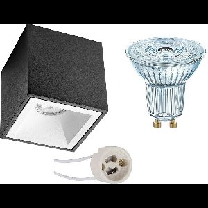OSRAM - Opbouwspot Set - Parathom PAR16 940 36D - Proma Cliron Pro - GU10 Fitting - Dimbaar - Opbouw Vierkant - Mat Zwart/Wit - 3.7W - Natuurlijk Wit 4000K - Verdiept - 90mm