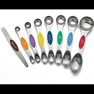 Magnetic Measuring Spoons Set Stainless Steel Double Sided Spoon Stackable Design with a Leveler for Measuring Dry and Liquid Ingredients Set of 8