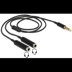 3,5mm Jack 4-polig audio splitter - slim uitvoering / zwart - 0,25 meter