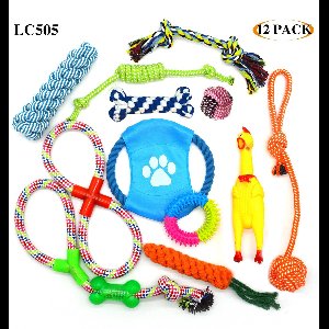 Cuhostki 1x 12-Delig Luxe Hondenspeelgoed Set - Kleurrijke Puppyspeeltjes Met Opbergzak Voor Intelligentie & Tandverzorging