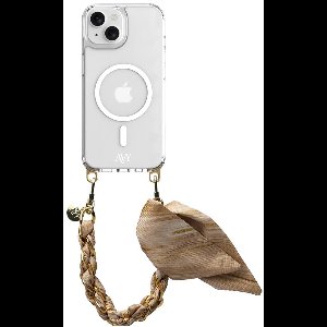 AVY Hoesje geschikt voor Apple iPhone 15 | Compatibel met MagSafe | Clear Case met Telefoonkoord 32CM | Polsband Aurum Gold