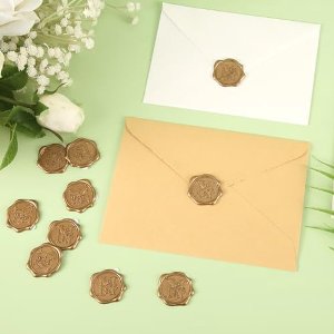 50pcs Wax Seal Stickers, Self Adhesive Wax Stickers Gold Alphabet Wax Stickers Invitation Envelope Seal Stickers for Wedding Christmas Party (N)