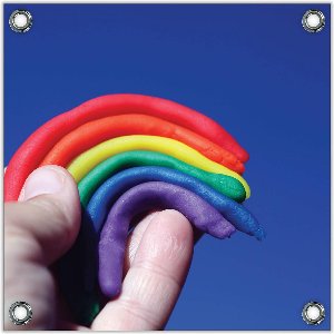 Tuinposter –Regenboog van Klei– 100x100 Foto op Tuinposter (wanddecoratie voor buiten en binnen)