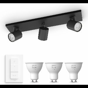 Philips Hue Runner Opbouwspot (Zwart) - Warmwit Licht - Incl. Hue Dimmer Switch - Plafondspot met 3 Lichtpunten - GU10 - Hue White