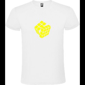 Wit T-Shirt met “ Rubik's Kubus “ afbeelding Neon Geel Size L