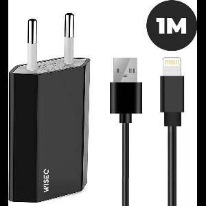 WiseQ Geschikt Voor iPhone Oplader - Inclusief USB Oplaadkabel geschikt voor Apple Lightning Kabel - 1 Meter - Zwart