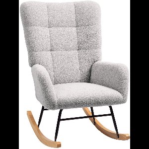 Merax Schommelstoel - Teddystof Lichtgrijs - Relaxstoel met Armleuningen - Brede Rugleuning - Houten Schommelpoten - Comfortabele Fauteuil voor Woonkamer of Slaapkamer