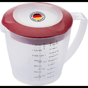 Beslagkom met spatbescherming deksel en tuit - 1.4L - Helena - doorzichtig/rood - 310522ER Measuring cup