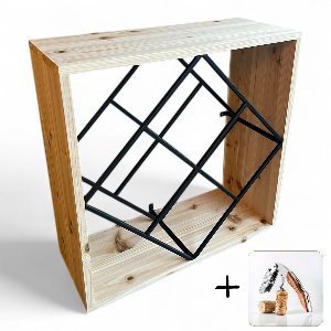 Wijnrek voor 16 Flessen – Industrieel Design in Mat Zwart Staal & Hout – Inclusief Premium Kelnersmes – Catrinaz®