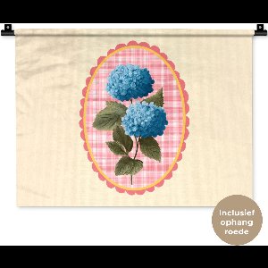 Wandkleed 60x45 cm - Wanddoek Bloemen - Blauw - Lijst - Bladeren - Wandtapijt - Wandkleden