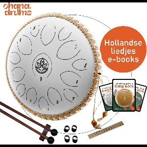 Ohana Drums® Tongue drum - Handpan – Gewoon Wit – 36 cm Ø – Klankschaal – 15 noten – Yoga Drum – Muziekinstrument voor kinderen - Chakra meditatie en ontspanning - Incl. Hollandse liedjes e-book