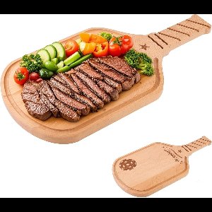 BOXOB Pickleball Cutting Board, Wooden Charcuterie Board with Handle Pickleball Gifts for Women Men and Lovers 42x21cm Paddle Shaped Design Serving Bowl Large Cheese Board Kitchen Decorations