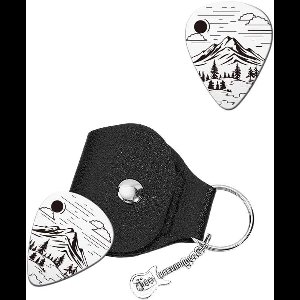 Allecto Plus - Rvs Gitaar Picks Set met PU Lederen Case - Muzikant Accessoires voor Natuur Lover - Gepersonaliseerde Plectrum - 1Pcs