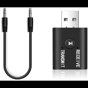 USB Bluetooth 5.0 Transmitter & Receiver - Draadloze Zender/Ontvanger met 3.5mm Jack AUX Kabel - Voor PC, TV, Speaker en Auto - zwart