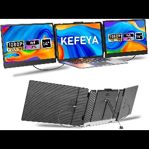 KEFEYA S2 drievoudige laptopschermverlenger, 14-inch drievoudige laptopschermverlenger, 1080P FHD draagbare monitor voor 13- tot 17,3-inch laptops, HDMI/USB-A/USB-C voor Mac, Windows, Chrome en Switch, plug-and-play