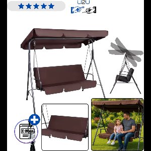Merkloos Driepersoons Tuinschommel Schommelbank Bruin met Kussens en Matras – Comfortabele Rocking Chair voor Tuin en Terras, Vrijstaand Ontwerp, Zacht Lig- en Zitcomfort, Ideaal voor Ontspannen Buiten met Familie voor Dagelijks Relaxen Nu Met Ebook