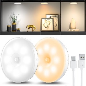 Draadloze LED Lamp met Bewegingssensor, Set van 2 Magnetisch, Dimbaar Trapverlichting, 8 LEDs USB Oplaadbare Kastverlichting voor Gang, Slaapkamer, Keuken, Kinderkamer, Energieklasse A