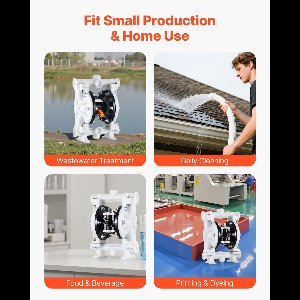 VEVOR Pneumatische Dubbelmembraanpomp, 16,64 L/MIN, 38,1 MM Inlaat en Uitlaat, Pneumatische Afvalolie-Transportpomp, Max. 100 PSI, Polypropyleen Behuizing, Luchtbediend voor Diesel, Vet, Kerosine, Benzine