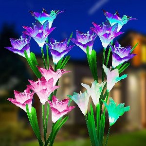 Gigicial Kleurveranderende Solarlamp - Solar Lily Lamp - Vier LED's Met 7-Kleur Wisseling En IP65 Waterdicht - 4 Stuks - Voor Tuinpaden En Bloemperken Paars