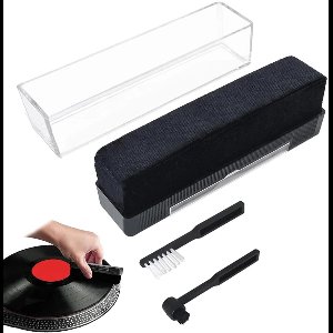 OIMG Platenborstel - Vinylplatenreinigerset 2-in-1 - Premium Platenborstel - platenborstel met fluwelen kussentje - Naaldborstel - Antistatisch - Vinyl Borstel - Platenreinigingsborstel - LP Borstel - Zwart
