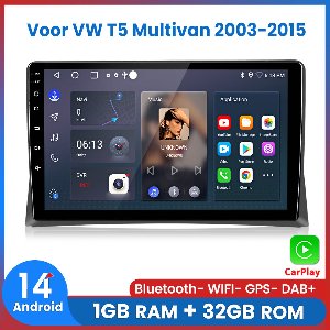 Awesafe Autoradio - Draadloos Apple CarPlay Android Auto - Geschikt Voor VW Volkswagen T5 Multivan 2003 t/m 2015 - 1GB+32GB - Autoradio met navigatie GPS - Radio Scherm