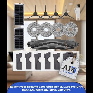 Accessories Kit gescht voor Dreame L10s Ultra Gen 2, L10s Pro Ultra Heat, L40 Ultra AE, Mova E30 Ultra Robotstofzuiger, 1 Hoofdborstel, 2 HEPA-Filters, 4 Zijborstels, 4 Dweildoeken, 6 Stofzakken