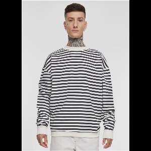 Urban Classics - Striped Crewneck sweater/trui - XXL - Beige/Zwart