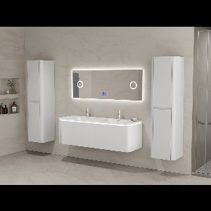 Badkamermeubel 2 persoons - 140 cm - Wit - 2 zijkasten, 1 LED spiegel
