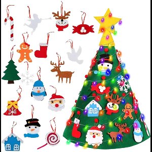 Mmgoqqt - 1 Stuk - Met Licht Viltkerstboom - Kinderkerstboom - Vilt Dennenboomversiering - DIY Kerstboom Set - 70-95 Cm - Opvouwbaar - Inclusief 32 Ornamenten En 5 Meter LED Lichtjes