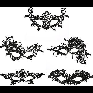 5 Stuks Venetiaanse Maskers Set - Elegant Zwart Kostuummasker voor Carnaval en Maskerbal