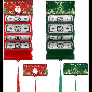OIMG Kerstgeldhouder Kerstverrassingsgeldkaarthouder - 4 stuks - 10 sleuven - unisex - papier - open bovenkant - Verrassing, Kerstmis, Kerstcadeau - voor contant geld, cheques of cadeaubonnen Benodigdheden - rood, groen