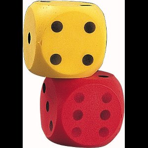 Dobbelsteen - foam - 2 stuks - geel/rood - 16 centimeter