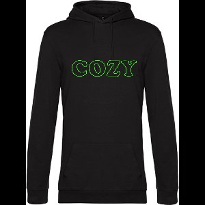Hoodie - neon groen tekst COZY - ruimzittend - Xlarge