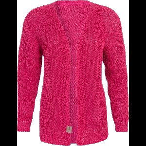 Knit Factory Daisy Kort Gebreid Dames Vest - Lente & zomer vest - Felroze damesvest reikend tot de heup - Dames cardigan gemaakt uit 80% Gerecycled katoen - Duurzaam & Milieuvriendelijk - Fuxhsia - 40/42