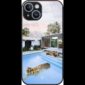 Hoesje geschikt voor iPhone 14 - Tijger zwembad - Luxe Hard Case - Print - Blauw - ELLECHIQ