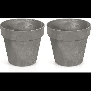 3x Kunststof bloempotten betonlook 17 cm lichtgrijs - Bloempotten/plantenpotten voor binnen en buiten