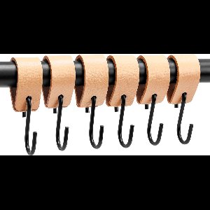 Brute Strength - Leren S-haak hangers - Naturel - 24 stuks - 12,5 x 2,5 cm – Zwart zilver – Leer - handdoekhaakjes - Ophanghaken – kapstokhaak