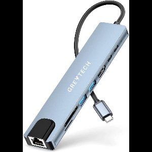 GREYTECH USB C HUB 8 in 1 - met HDMI 4K, Ethernet RJ45, 2x USB 3.0 (thunderbolt), 2X USB C opladen, Micro/SD card reader Hub – Docking station - Spacegrijs