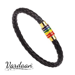 Vardaan Gevlochten Armband - Zwart Leren Armband - Regenboog Armband - Pride Armband - LGBTQ - Magneet - Zwart