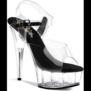 Pleaser - DELIGHT-608 Sandaal met enkelband - US 13 - 44 Shoes - Zwart/Transparant