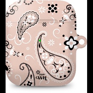 xoxo Wildhearts hoesje geschikt voor Airpods 1/2 - Paisley Dawn Nude - Ook als telefoonhoesje verkrijgbaar - schokbestendige case geschikt voor Airpod 1 en 2 - koptelefoon case - Hartjes patroon case bloemen - beige / crème