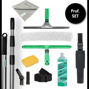 All-IN-ONE Professionele Glasreinigingsset - Unger Raamtrekker, Inwasser. Telescoopsteel 4m, Bucket+Riem, Glasdoek, Window Liquid. & Azella Spons