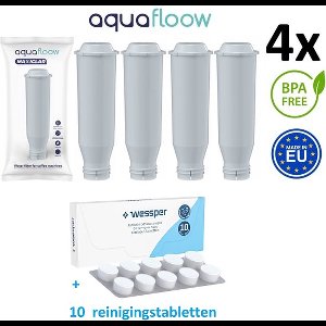 4 x AQUAFLOOW MAXICLAR WATERFILTER filter vervanging VOOR KRUPS NIVONA / MELITTA KOFFIEMACHINE (VERVANGING VOOR NIRF 700 / F088) + extra Tabletten voor het reinigen en ontvetten van de koffiemachine - 10 x 2g