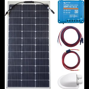 Bluetooth Set Flexibel Zonnepaneel 110Wp Caravan, Camper, Boot, Tent - MPPT Victron Energy laadregelaar 75/15 - Zonnepaneel Compleet Pakket - Kabel met connectoren - Plug-Play set schematische tekening en handleiding-Monokristallijn