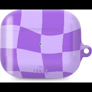 xoxo Wildhearts hoesje geschikt voor AirPods Pro 2 - Violet Vibes - Glossy - Ook als telefoonhoesje verkrijgbaar - schokbestendige case - koptelefoon hoesje - Glimmend - Beschermhoes met golvende blokjes - Golven - Paars