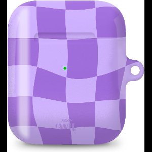 xoxo Wildhearts hoesje geschikt voor AirPods 1 / 2 - Violet Vibes - Glossy - Ook als telefoonhoesje verkrijgbaar - schokbestendige case - koptelefoon hoesje - Glimmend - Beschermhoes met golvende blokjes - Golven - Paars