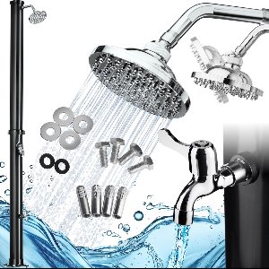 tectake® Tuindouche met grote verstelbare douchekop en voetkraan - Zonnedouche 20L voor warm water - Buitendouche voor tuin, camping of zwembad - Zonne-energie - Zwart