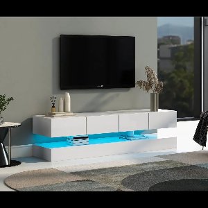 Amalee - Tv meubel - Led verlichting - Wandkast - Wit - 16 kleuren - 130 x 33 x 15cm